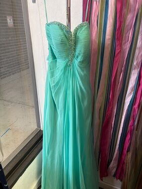 La Femme Mint Turquoise Beaded Sweetheart Prom Gown